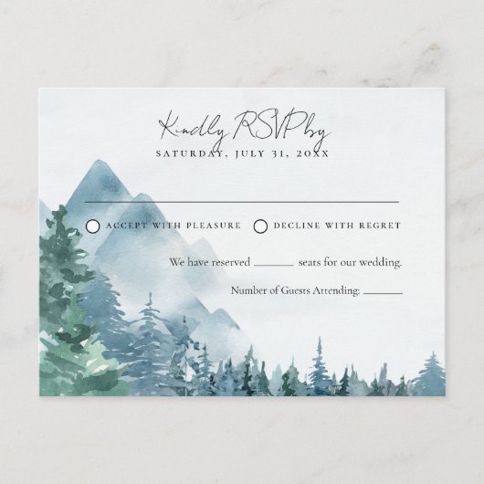 Watercolor Rustic Dusty Blue Wedding RSVP Postkarte (Vorderseite)