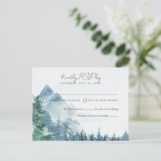 Watercolor Rustic Dusty Blue Wedding RSVP Postkarte (Stehend Vorderseite)