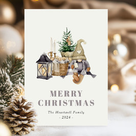 Watercolor Rustic Hygge Gnome Holiday Postcard Feiertagspostkarte