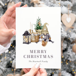 Watercolor Rustic Hygge Gnome Holiday Postcard Feiertagspostkarte