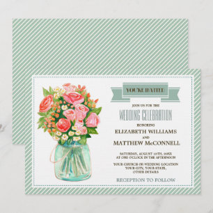 Watercolor Rustic Mason Jar Floral Wedding  Einladung