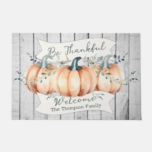 Watercolor Rustic Pumpkins Personalized Fußmatte (Vorderseite)
