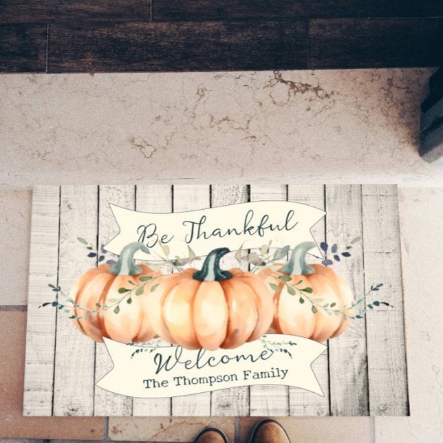 Watercolor Rustic Pumpkins Personalized Fußmatte (Watercolor Rustic Pumpkins Personalized Doormat)