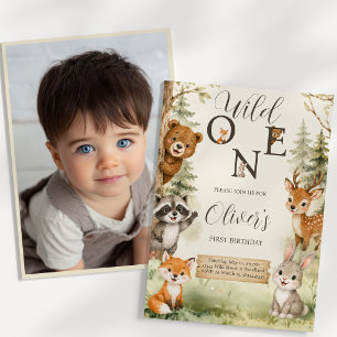 Watercolor Rustic Woodland Wild One 1. Geburtstag  Einladung
