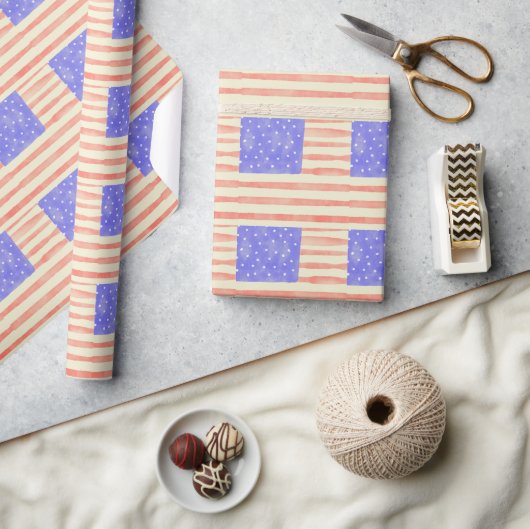Watercolor rustikal USA Flaggenmuster Geschenkpapier (Kunsthandwerk)