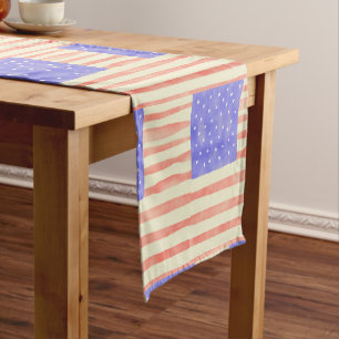 Watercolor rustikal USA Flaggenmuster Kurzer Tischläufer