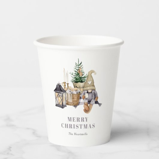 Watercolor Rustikale Gnome Holiday Party Pappbecher (Vorderseite)