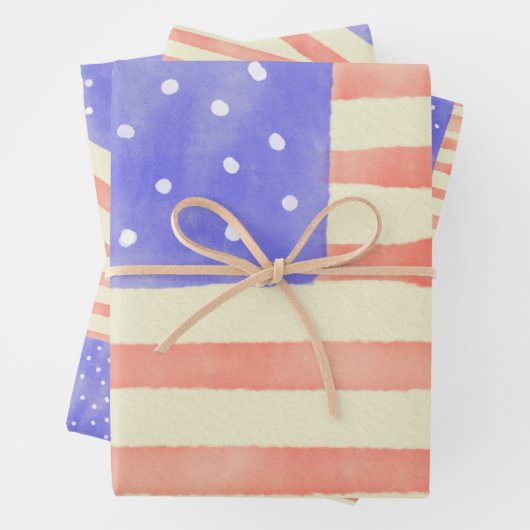 Watercolor rustikale US-Flagge Geschenkpapier Set (Beispiel)