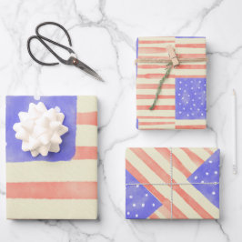 Watercolor rustikale US-Flagge Geschenkpapier Set