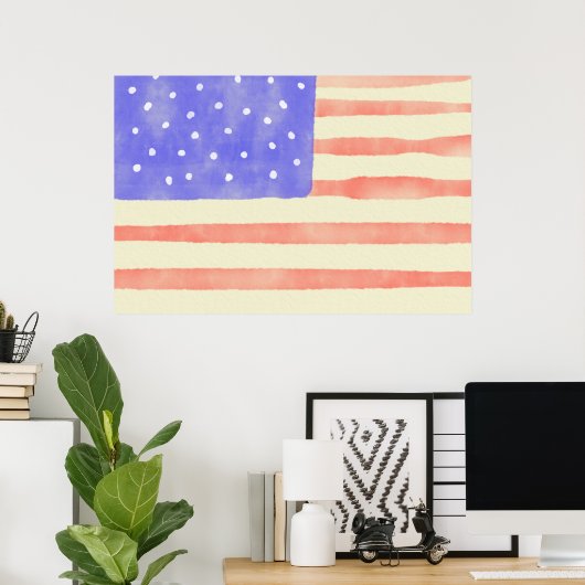 Watercolor rustikale US-Flagge Poster (Heimbüro)