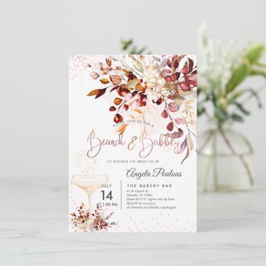 Watercolor Rustikaler Fall Eukalyptus Brunch Bubbl Einladung (Stehend Vorderseite)