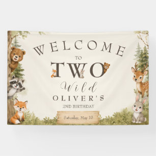 Watercolor Rustikaler Wald Zweimal Wild 2. Geburts Banner