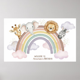 Watercolor Safari Animals 1st Birthday Paper Poster