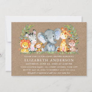Watercolor Safari Animals Baby Dusche Kraft Einladung