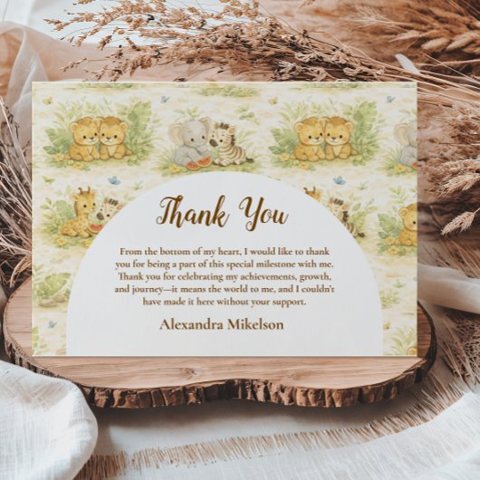 Watercolor Safari Animals First Birthday Dankeskarte