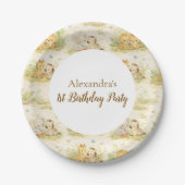Watercolor Safari Animals First Birthday Pappteller (Vorderseite)