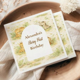 Watercolor Safari Animals First Birthday Serviette
