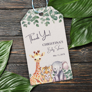 Watercolor Safari Animals Kinderdusche Vielen Dank Geschenkanhänger