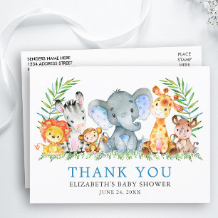 Watercolor Safari Animals Kinderdusche Vielen Dank Postkarte