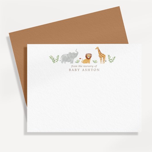 Watercolor Safari Animals Nursery Note Card Ankündigung