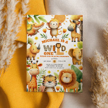 Watercolor Safari Animals WILD ONE 1st Birthday