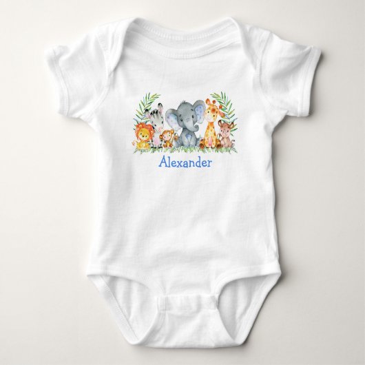 Watercolor Safari Baby Animals Blue Elephant Baby Strampler (Vorderseite)