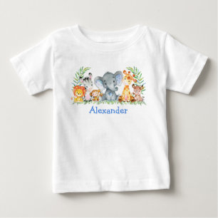 Watercolor Safari Baby Animals Blue Elephant T-shirt
