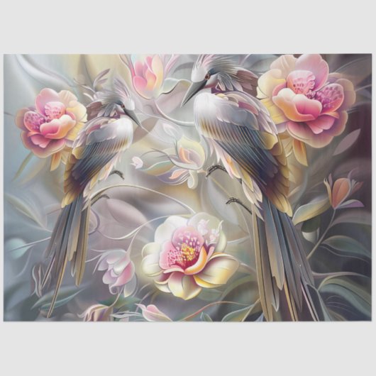 Watercolor Safari Birds Floral Ephemera Decoupage Seidenpapier (Vorderseite)