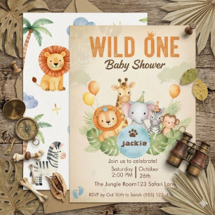Watercolor-Safari-Dschungel-Wild-One-Baby-Party Einladung