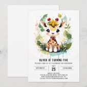 Watercolor Safari Journey Giraffe Geburtstag Einladung (Vorne/Hinten)
