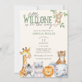 Watercolor Safari Jungle Animals Baby Shower  Einladung (Vorderseite)