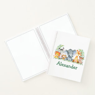 Watercolor Safari Jungle Animals Kid Zeichne Notizblock