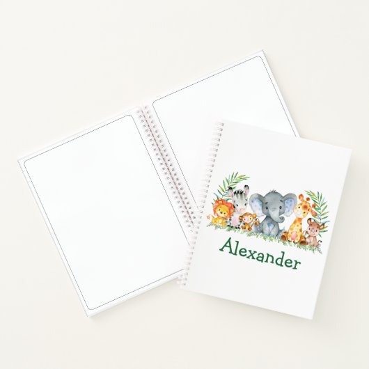 Watercolor Safari Jungle Animals Kid Zeichne Notizblock (Innenseite)