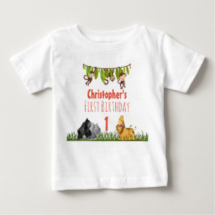 Watercolor Safari Jungle Tiere zum ersten Geburtst Baby T-shirt