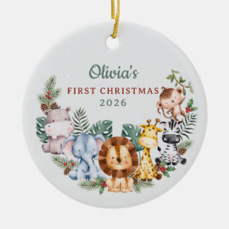 Watercolor-Safari-Tiere Baby 1. Weihnachten Keramik Ornament
