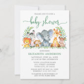 Watercolor Safari Tiere Grüne Skriptdusche Einladung (Vorderseite)