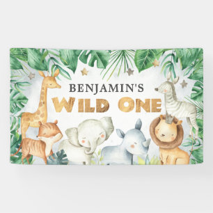 Watercolor Safari Tiere Wild Ein Geburtstagsbanner Banner