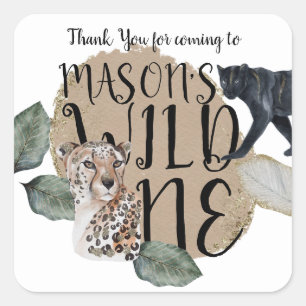 Watercolor Safari Wild One Animal Birthday Party Quadratischer Aufkleber