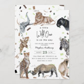 Watercolor Safari Wild One Baby Dusche Einladung (Vorne/Hinten)