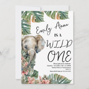 Watercolor Safari Wild One Baby Elephant Geburtsta Einladung
