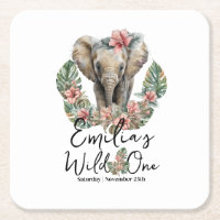Watercolor Safari Wild One Baby Elephant Geburtsta