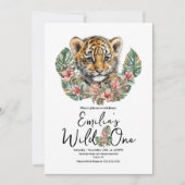 Watercolor Safari Wild One Baby Tiger Cub Geburtst Einladung (Vorderseite)