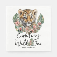 Watercolor Safari Wild One Baby Tiger Cub Geburtst