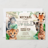 Watercolor Safari Wild One Einladung (Vorderseite)