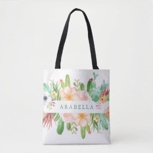 Watercolor-saftige Blumen auf Weiß Tasche