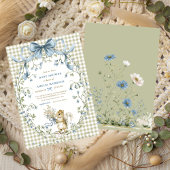 Watercolor Sage Gingham Squirrel Baby Shower Einladung