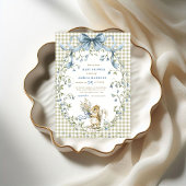 Watercolor Sage Gingham Squirrel Baby Shower Einladung