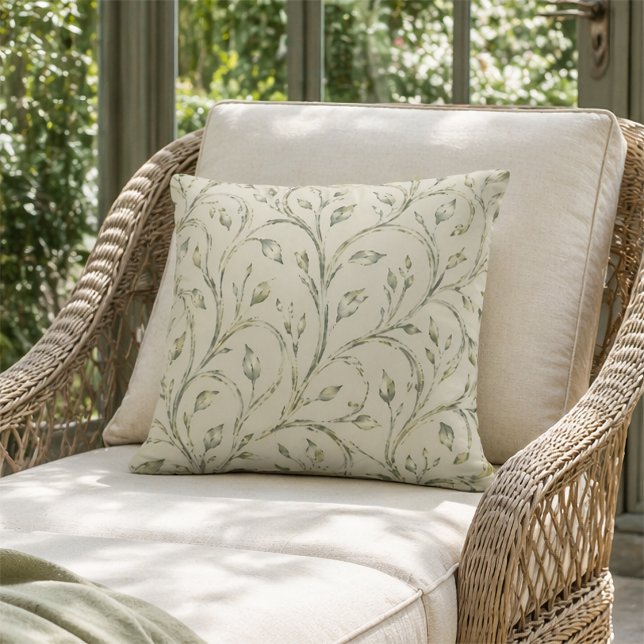 Watercolor Sage Green Botanical Leaf Pattern Kissen (Von Creator hochgeladen)