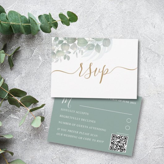 Watercolor Sage Green Eucalyptus Wedding RSVP Begleitkarte