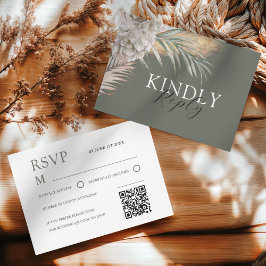 Watercolor Sage Green Palms & Floral Wedding RSVP Karte